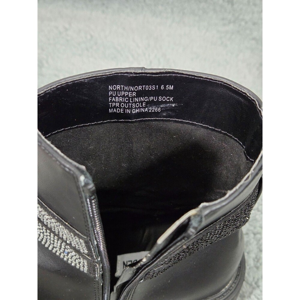 Steve Madden Chunky Studded Bling Boots 6.5M Black Leather Goth Grunge Combat‎ - Picture 7 of 7